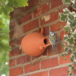 Blue tit terracotta bird house wall pot