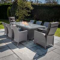 Bracken Outdoors Dakota 8 Seat Rattan Garden Furniture Gas Fire Pit Set with Armchairs & Recliners