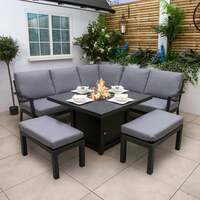 Bracken Outdoors Miami Dark Aluminium Compact Corner Set with Gas Fire Pit Table and Stools