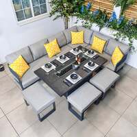 Bracken Outdoors Nevada Anthracite Ripple Aluminium Rectangular Corner Sofa Set with Fire Pit Table