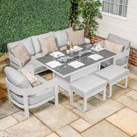 Bracken Outdoors Nevada Warm Grey Ripple Aluminium Lounge Sofa Set with Fire Pit Table