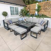 Bracken Outdoors Panama Anthracite Aluminium Rectangular Corner Sofa Set with Fire Pit Table