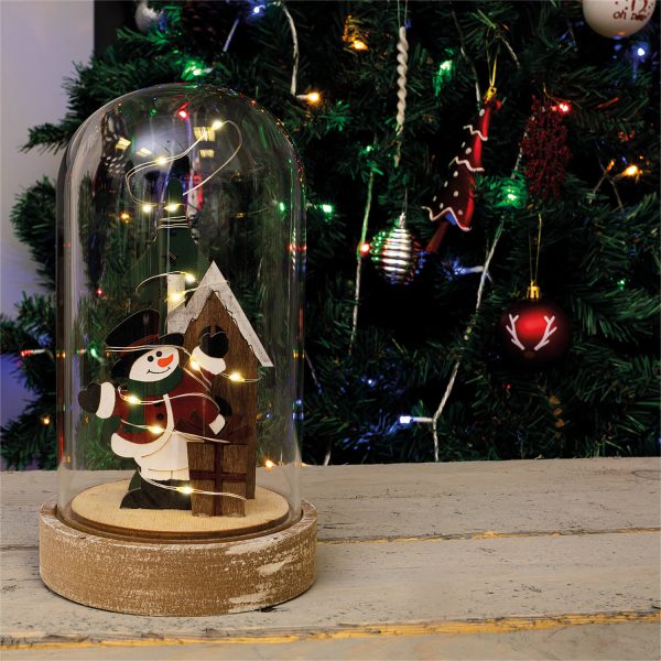 Christmas Battery Powered Light Up Cloche Christmas Scene Globe Ornament Snowman