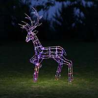 Christmas Reindeer Light - 1.35M White Wire Light Up Stag with 200 White and Multi LEDs