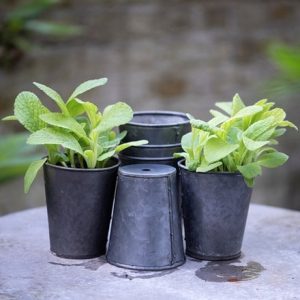 Dark galvanised metal pots - set of 6