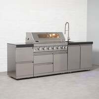 Draco Grills 6 Burner BBQ Modular Outdoor Kitchen with Double Drawers and Sink Unit, Available Now / With Granite Side Panels