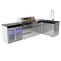 Draco Grills 6 Burner BBQ Modular Outdoor Kitchen with Sear Station, Double Fridge and Sink, April 2025 / With Granite Side Panels