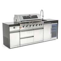 Draco Grills 6 Burner BBQ Modular Outdoor Kitchen with Sear Station, Sink and Fridge Unit, With Granite Side Panels