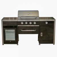 Draco Grills Black 4 Burner Gas Barbecue Outdoor Kitchen Island with Fridge and Side Burner