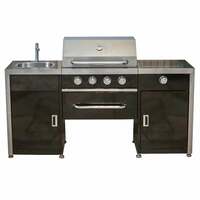 Draco Grills Black 4 Burner Gas Barbecue Outdoor Kitchen Island with Sink and Side Burner