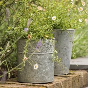 Embossed galvanised metal pot