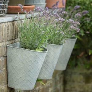 Embossed galvanised metal wall planters aged zinc - set of 3