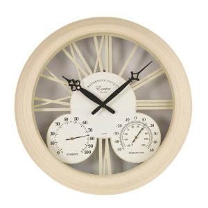 Exeter Wall Clock & Thermometer 15In Cream