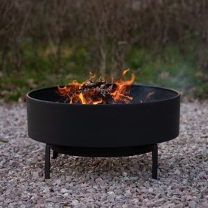 Fire pit with free standing cooking grill - black coated steel base