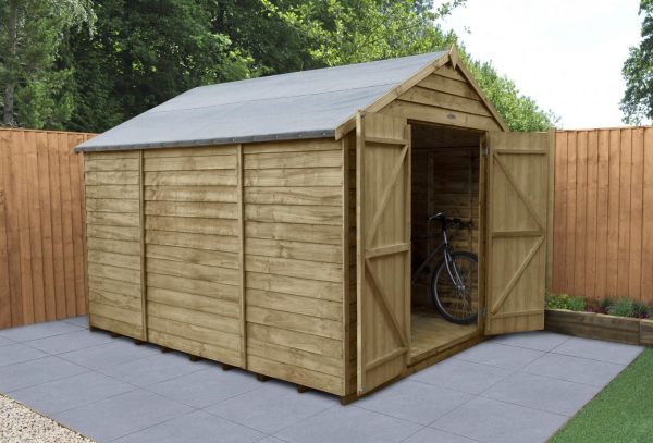 Forest Garden 10 x 8 Overlap Pressure Treated Apex Wooden Garden Shed with Double Door (No Window)