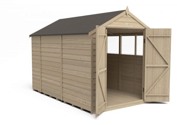 Forest Garden 10x6 Apex Overlap Pressure Treated Wooden Garden Shed with Double Door