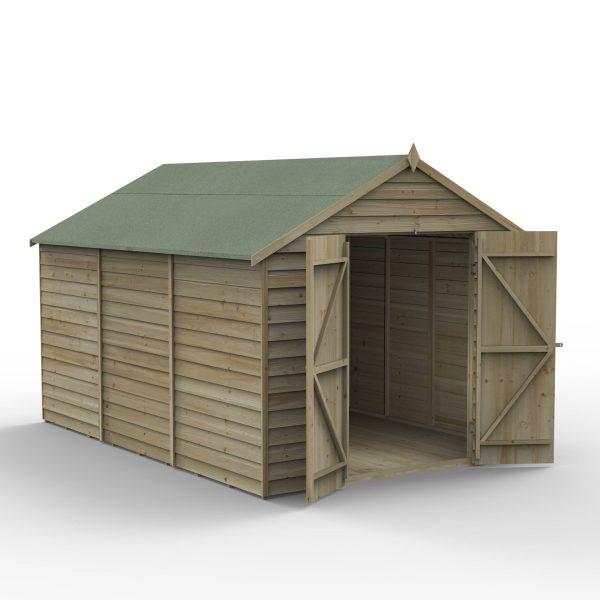 Forest Garden 12x8 4Life Overlap Pressure Treated Apex Shed With Double Door (No Window)