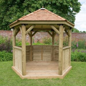 Forest Garden 3m Hexagonal Wooden Garden Gazebo with Cedar Roof