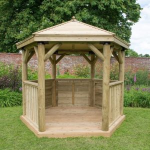 Forest Garden 3m Hexagonal Wooden Garden Gazebo with Timber Roof