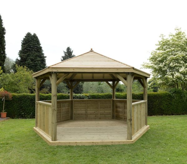 Forest Garden 4.7m Hexagonal Wooden Garden Gazebo with Timber Roof