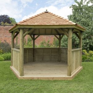 Forest Garden 4m Hexagonal Wooden Garden Gazebo with Cedar Roof