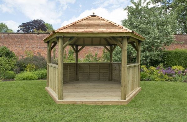 Forest Garden 4m Hexagonal Wooden Garden Gazebo with Cedar Roof