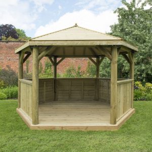 Forest Garden 4m Hexagonal Wooden Garden Gazebo with Timber Roof