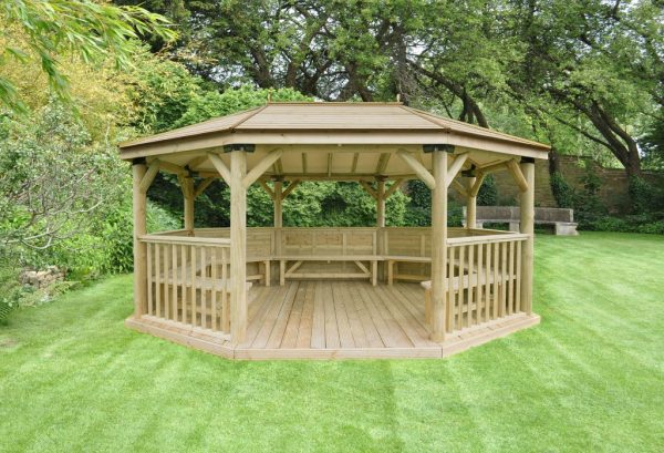 Forest Garden 5.1m Premium Oval Wooden Gazebo with Timber Roof and Benches (Installation Included)