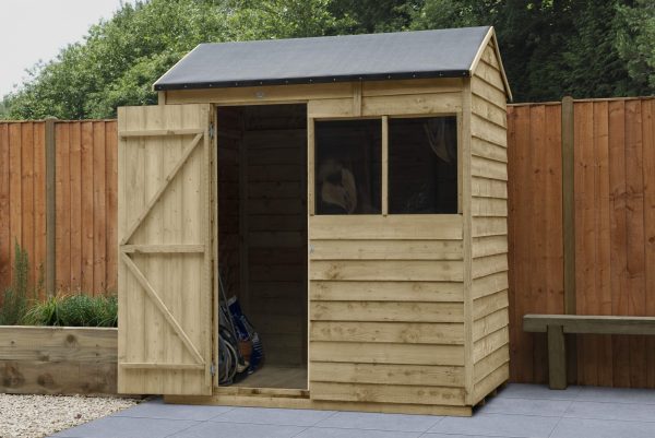 Forest Garden 6 x 4 Overlap Pressure Treated Reverse Apex Wooden Garden Shed