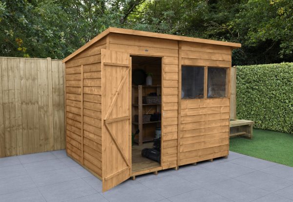 Forest Garden 8 x 6 Overlap Dip Treated Pent Wooden Garden Shed