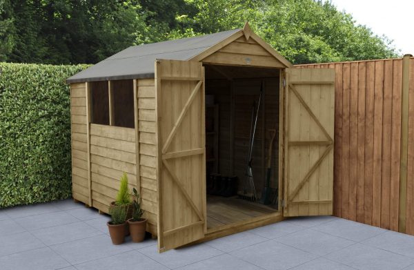 Forest Garden 8 x 6 Overlap Pressure Treated Apex Wooden Garden Shed with Double Door