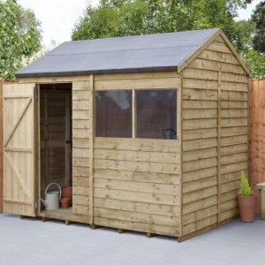 Forest Garden 8x6 Overlap Pressure Treated Reverse Apex Wooden Garden Shed (Installation Included)