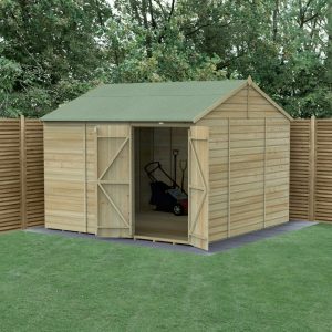 Forest Garden Beckwood Shiplap Pressure Treated 10x10 Reverse Apex Shed with Double Door (No Window / Installation Included)