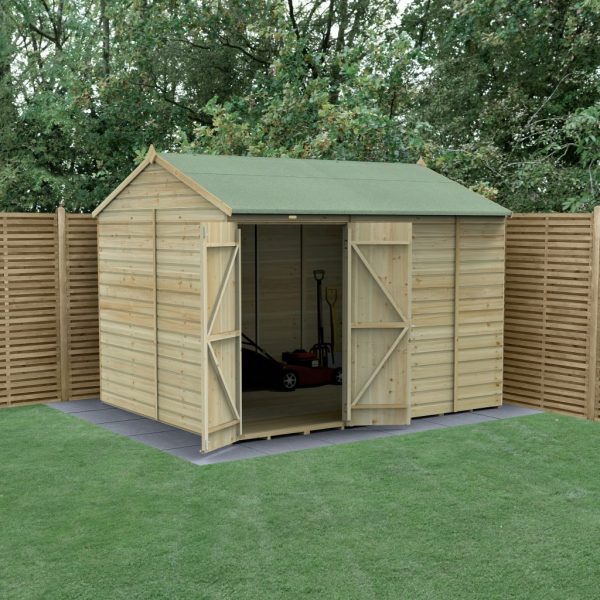 Forest Garden Beckwood Shiplap Pressure Treated 10x8 Reverse Apex Shed with Double Door (No Window)