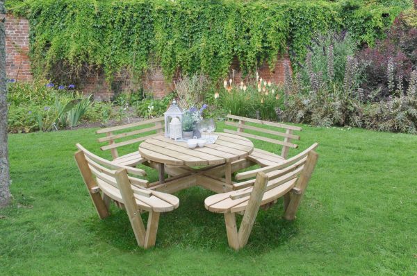 Forest Garden Circular Picnic Table with Seat Backs