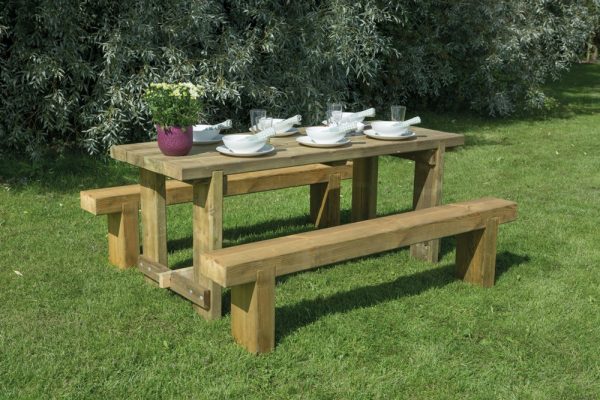 Forest Garden Refectory Table and Sleeper Benches Set 1.8m