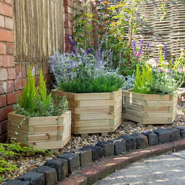 Forest York Hexagonal Wooden Garden Planter 3'x1'8 (0.9x0.5m) - Set of 3