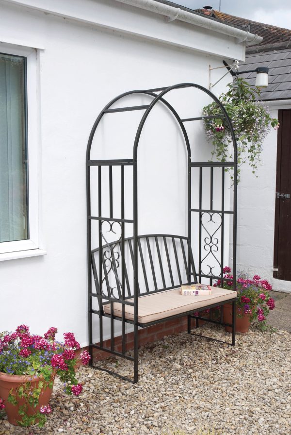 Gablemere Metal Garden Arch and Bench with Cushions (Gun Metal Grey)