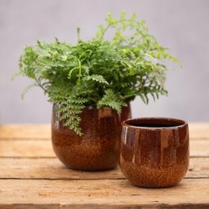 Glazed round plant pot - rust