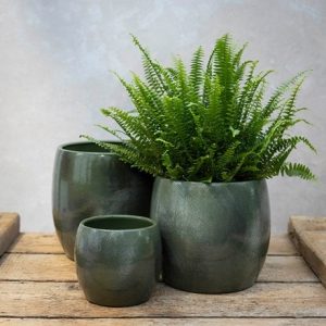 Glazed round plant pot - rustic green