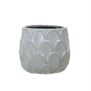 Glazed scalloped plant pot - light grey