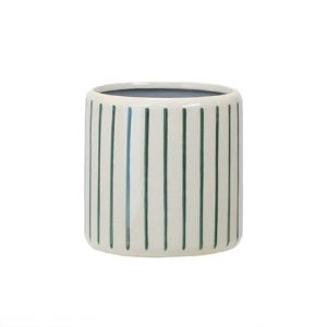 Glazed striped plant pot - green & white