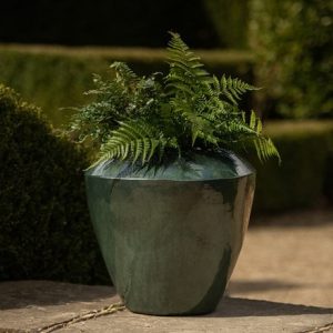 Glazed terracotta feature pot - moss green