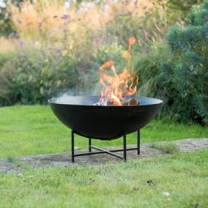 Iron fire pit bowl with cross base