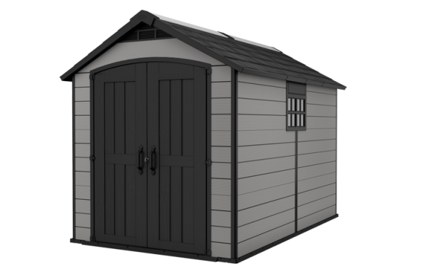 Keter 7.5x9 Premier Outdoor Plastic Apex Garden Shed (Grey)