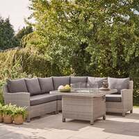 Kettler Palma Grande White Wash Corner Sofa Set with Fire Pit Table