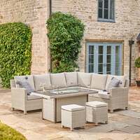 Kettler Palma Signature Corner Left Hand Oyster Wicker Outdoor Sofa Set with Fire Pit Table