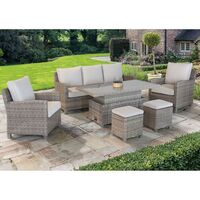 Kettler Palma Signature Oyster Wicker Lounge Sofa Set with High Low Glass Top Table