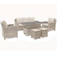 Kettler Palma Signature Oyster Wicker Outdoor Lounge Sofa Set with High Low Slat Top Table