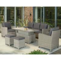 Kettler Palma Signature White Wash Wicker Lounge Sofa Set with High Low Glass Top Table